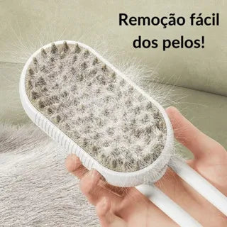 Escova Elétrica 3 em 1 para Pets – Vapor, Massagem e Remoção de Pelos