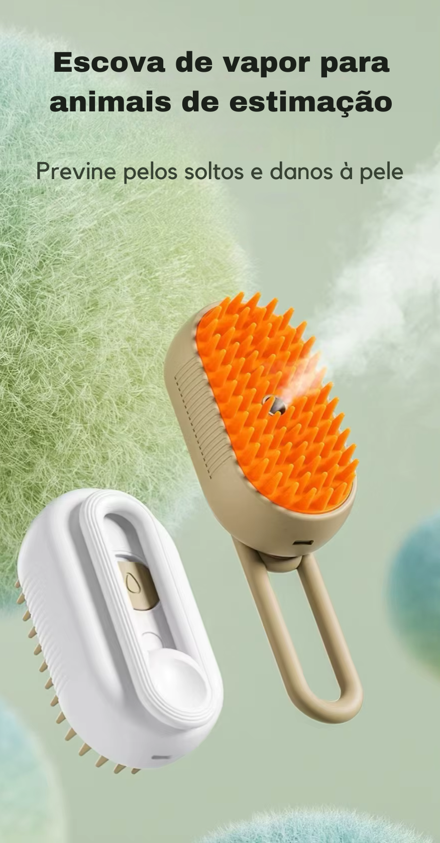 Escova Elétrica 3 em 1 para Pets – Vapor, Massagem e Remoção de Pelos