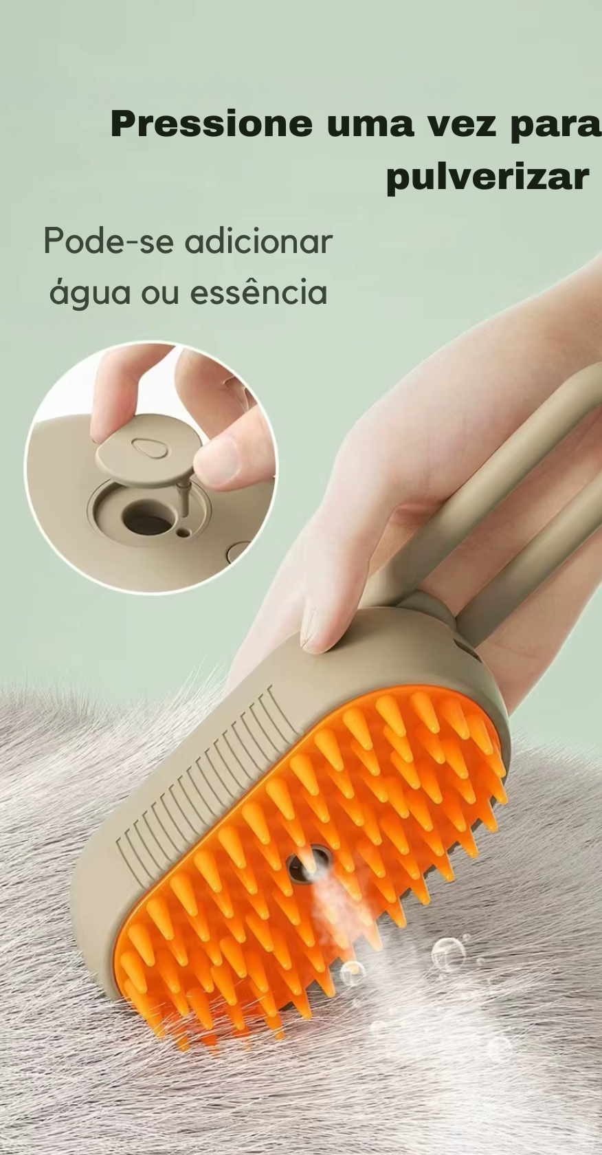Escova Elétrica 3 em 1 para Pets – Vapor, Massagem e Remoção de Pelos