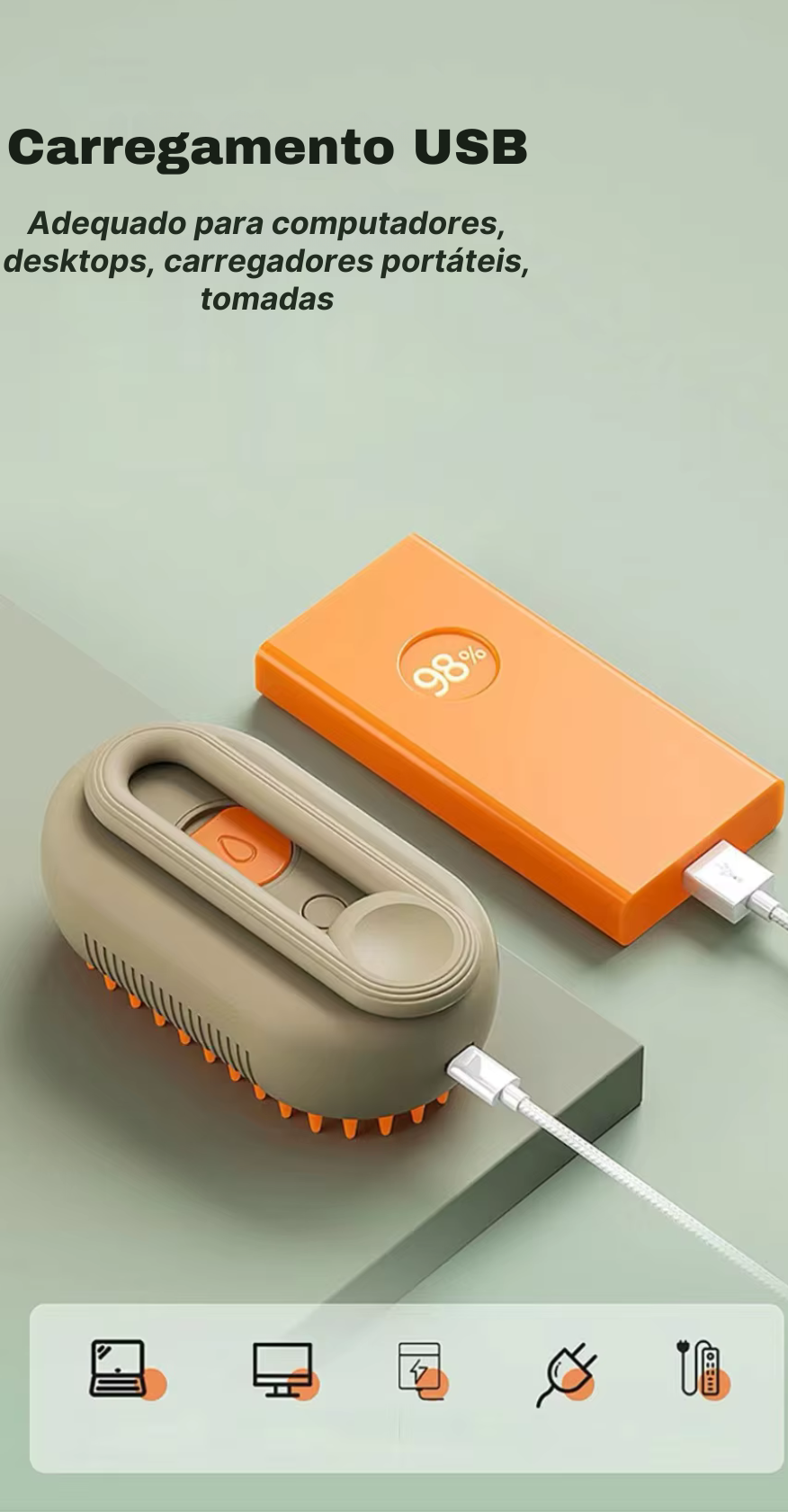 Escova Elétrica 3 em 1 para Pets – Vapor, Massagem e Remoção de Pelos