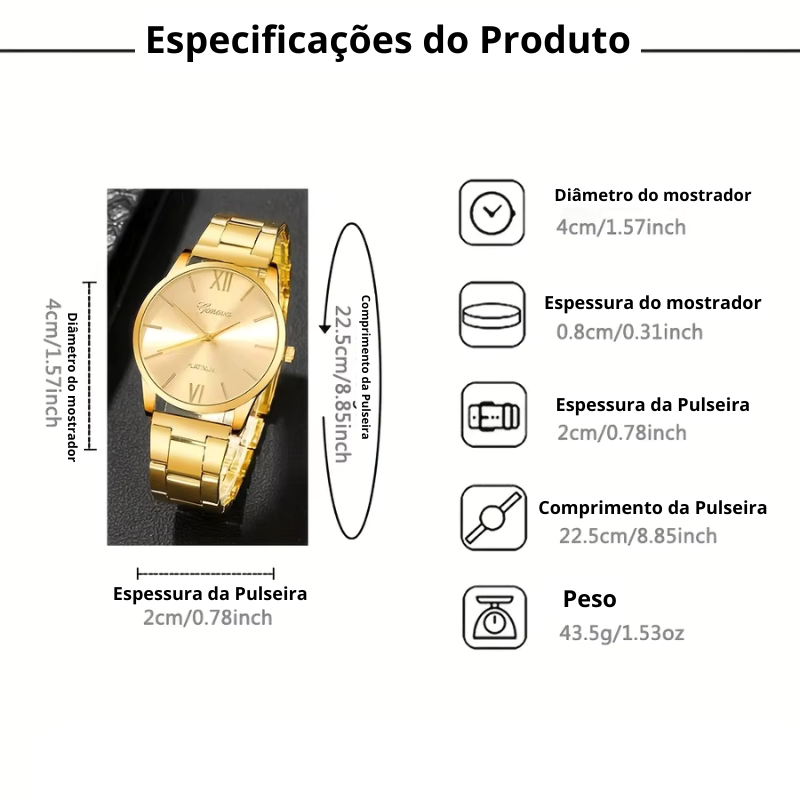 Golden Aura – Relógio & Pulseiras Deluxe