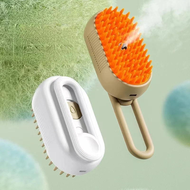 Escova Elétrica 3 em 1 para Pets – Vapor, Massagem e Remoção de Pelos