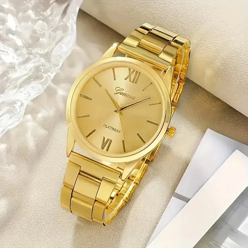 Golden Aura – Relógio & Pulseiras Deluxe
