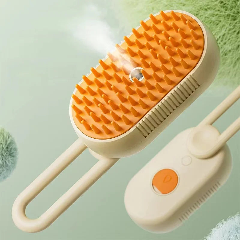 Escova Elétrica 3 em 1 para Pets – Vapor, Massagem e Remoção de Pelos