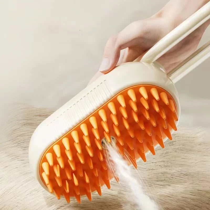 Escova Elétrica 3 em 1 para Pets – Vapor, Massagem e Remoção de Pelos