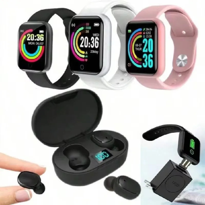 PowerFit Kit™ – Smartwatch D20 + Fones Bluetooth 5.